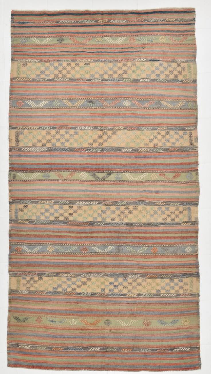 Tapis Kilim en laine tissé main, tons terreux doux, 6 x 11 cm, 169 x 321 cm