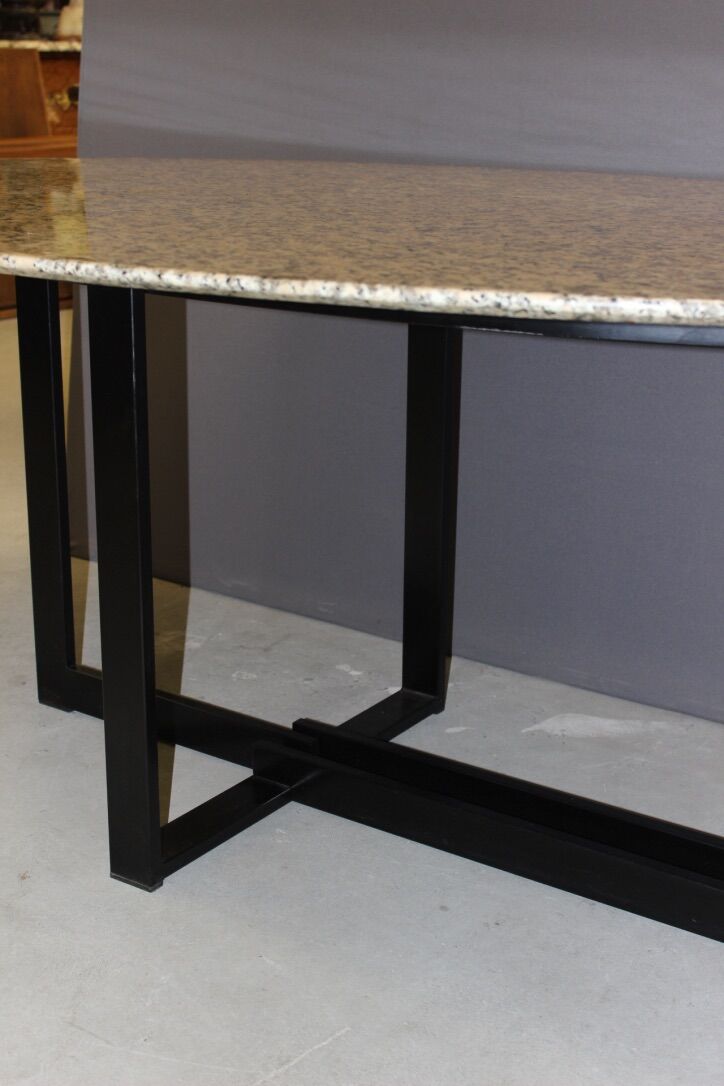 Design table in granite and black laqué steel around 1980