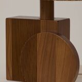 Pair of handcrafted lamps in solid oak with cork shades, circa 1970