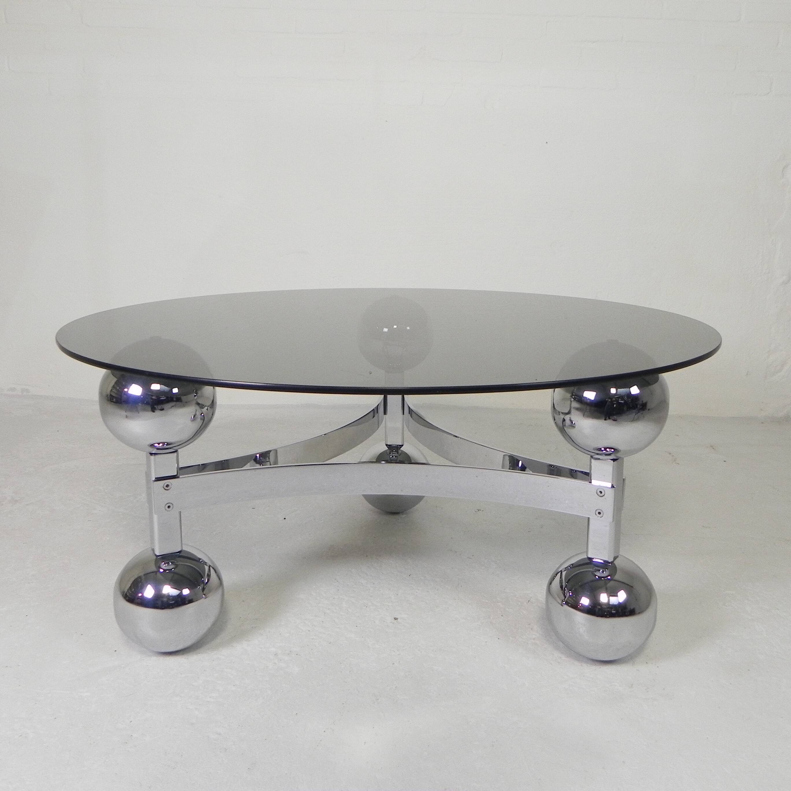 Space Age Sputnik coffee table, with a 1970s chrome base