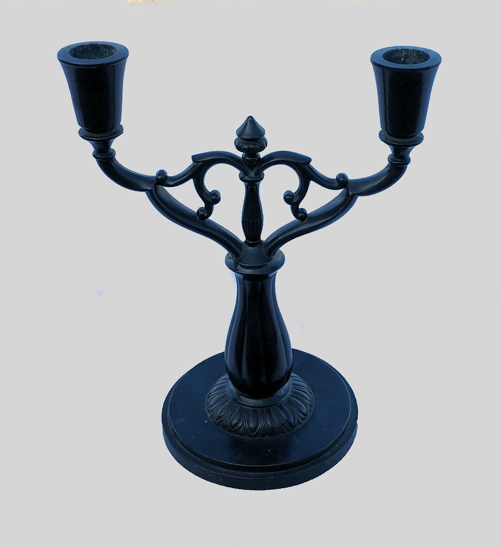 Art deco danish two-armed candleholder by Just Andersen in Disko Metal