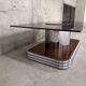 Vintage coffee table in smoked glass, chrome metal and wood décor 60s 70s