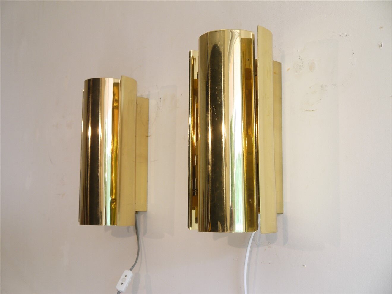 Pair of Scandinavian brass wall lamps from Falkenberg 1970