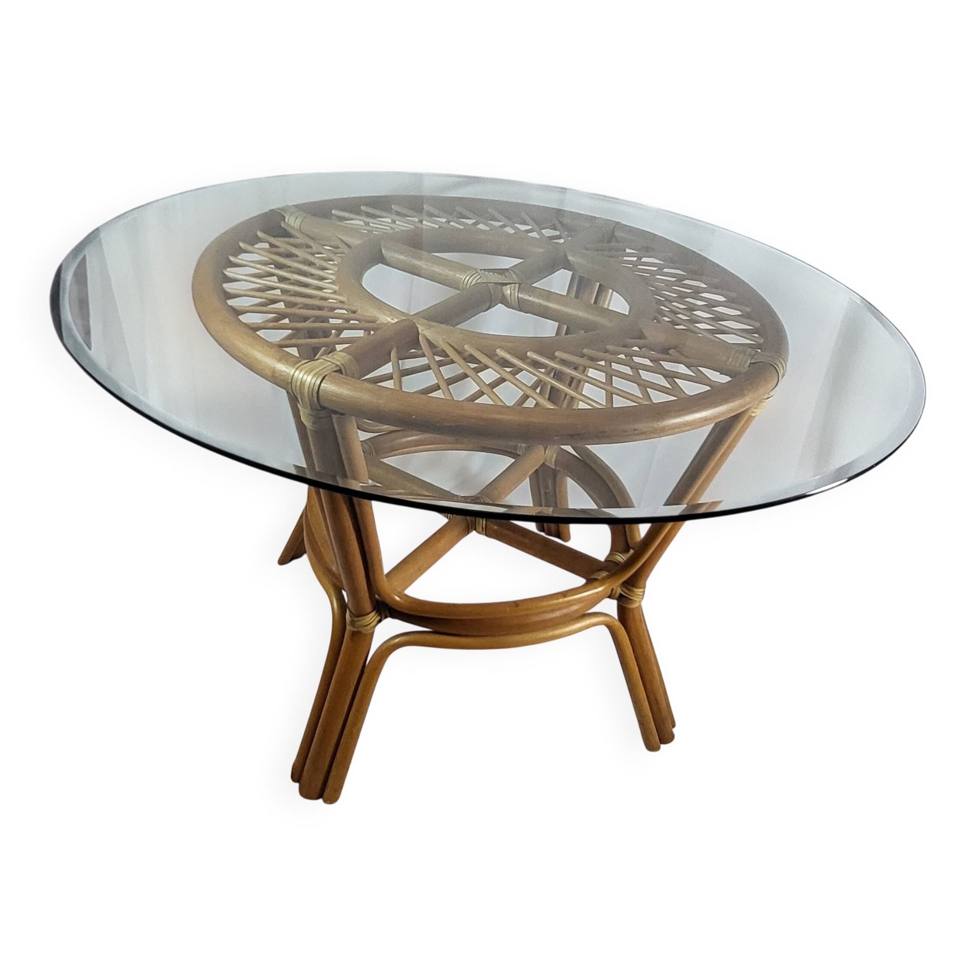 Adrien Audoux, Frida Minet table in rattan with glass top, France.