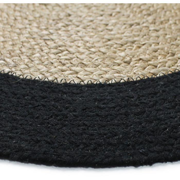Carpet jute and round cotton black beige 70 cm