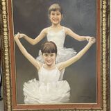 Peinture sur toile, aérographe? jeune danseuse en tutu, à identifier