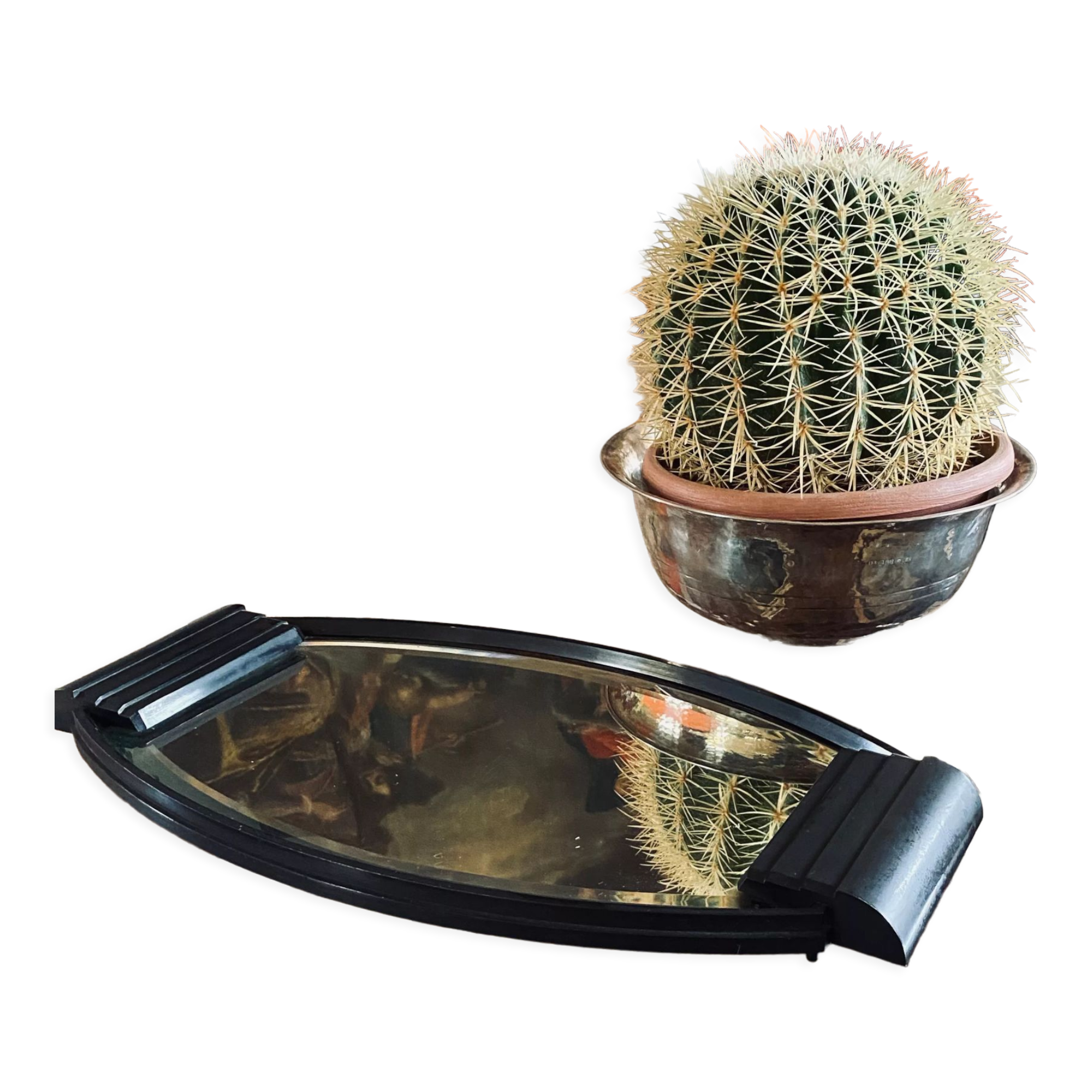 Art deco cubist bakelite mirrored tray, France 1930s