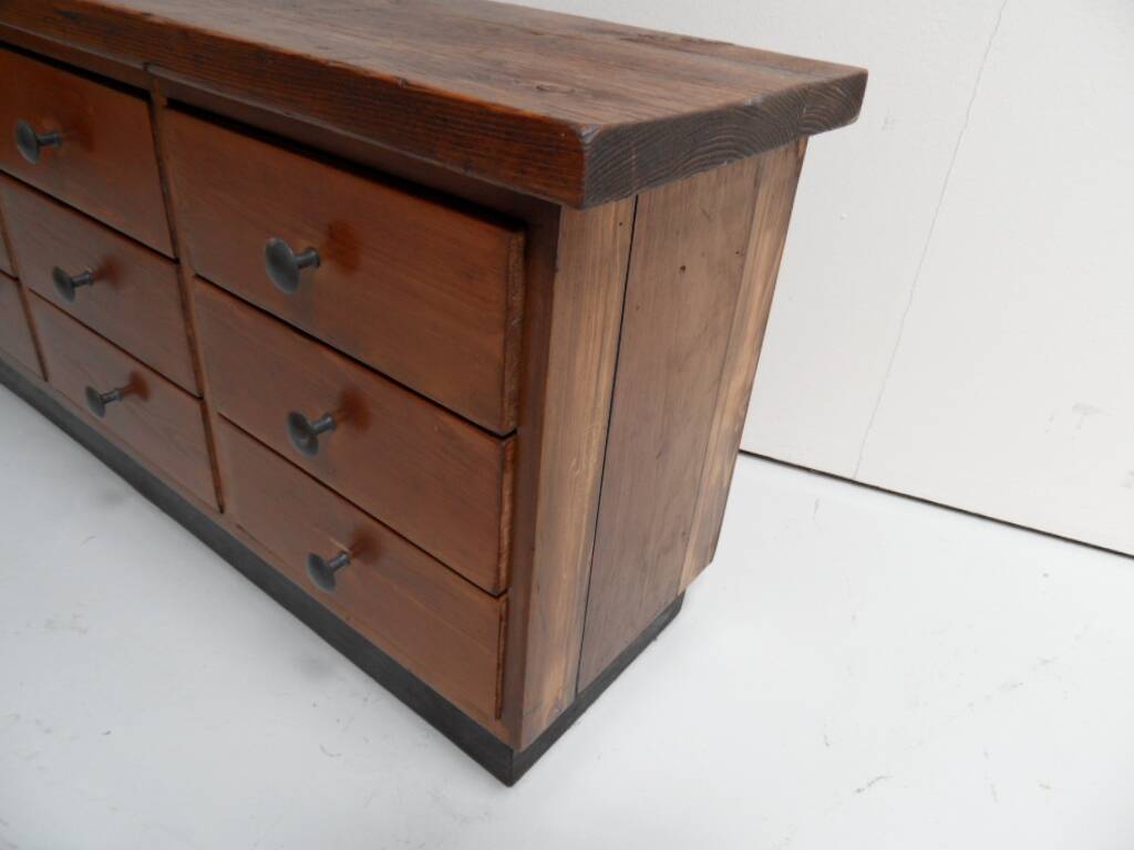 Cabinet de classement en pin vintage avec tiroirs