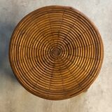 Vintage round rattan bamboo stool