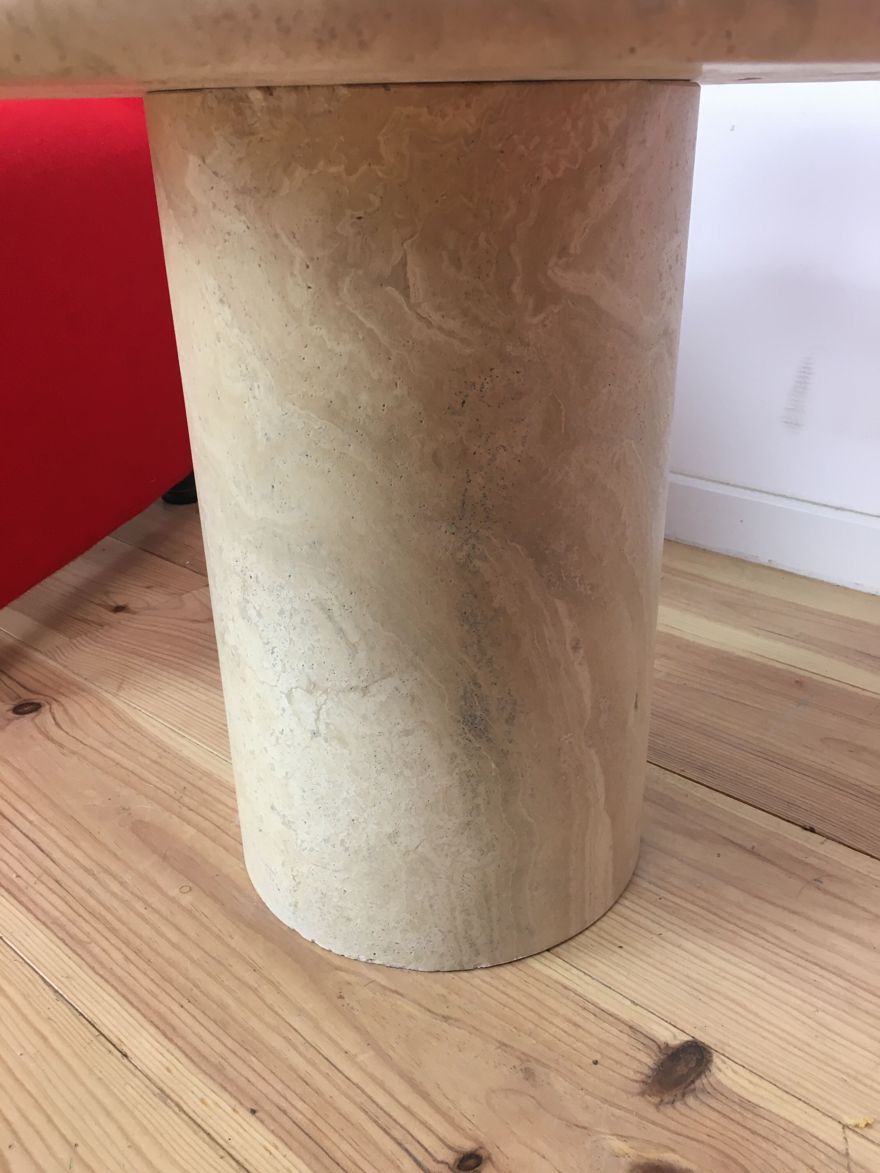 Round travertine coffee table