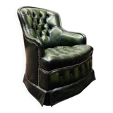 Fauteuil club anglais en cuir vert