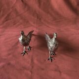 Pair of decorative silver metal pheasants