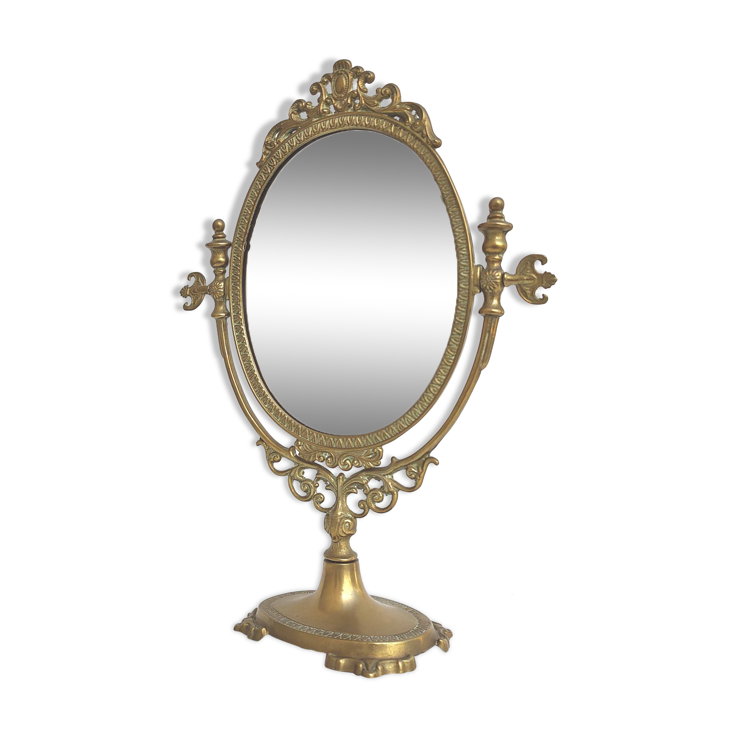 Brass table psyche mirror