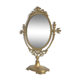 Brass table psyche mirror
