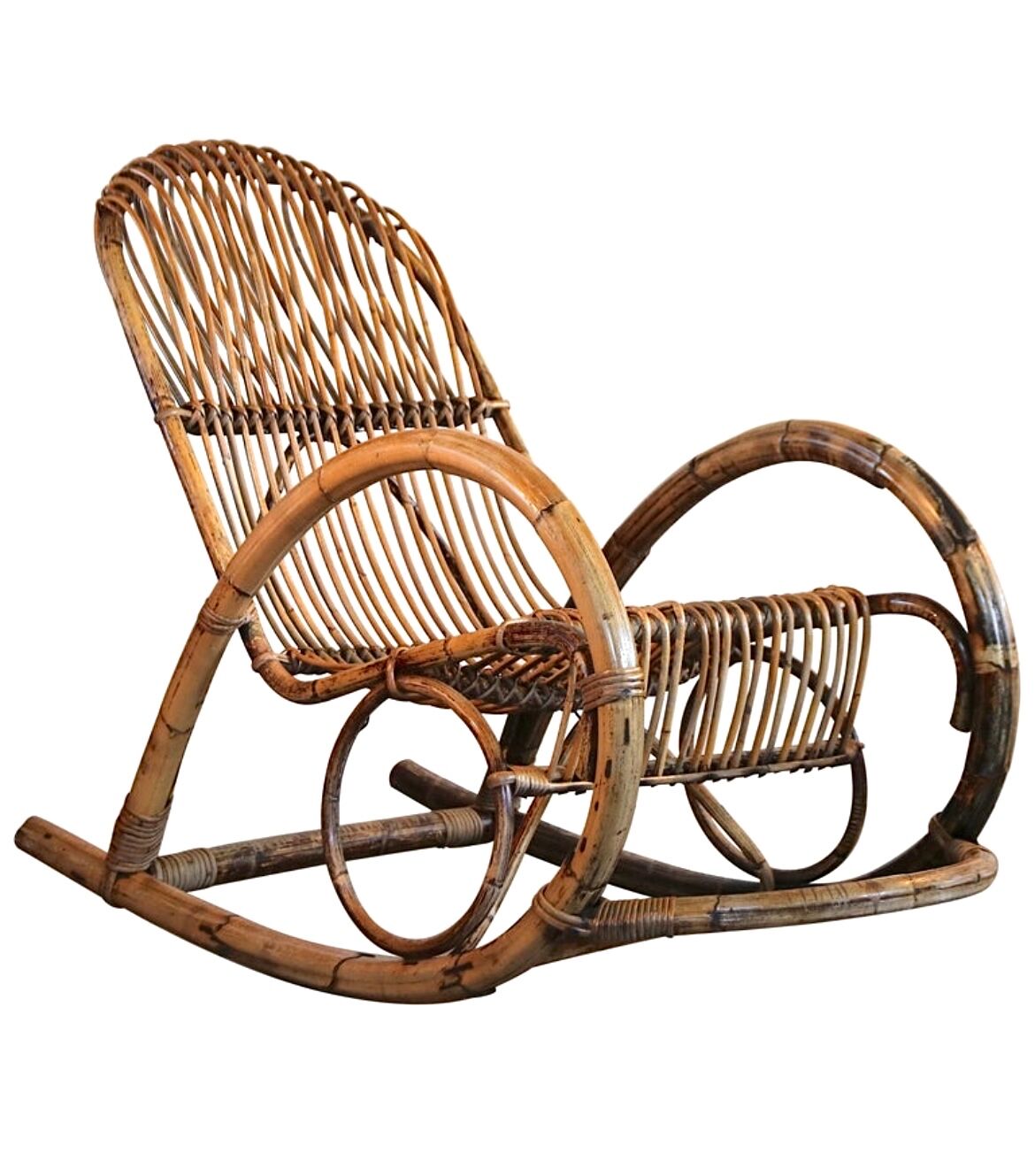 Rocking chair in bamboo and rattan, 1950