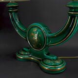 Paire de lampes en faïence verte et dorée, circa 1940