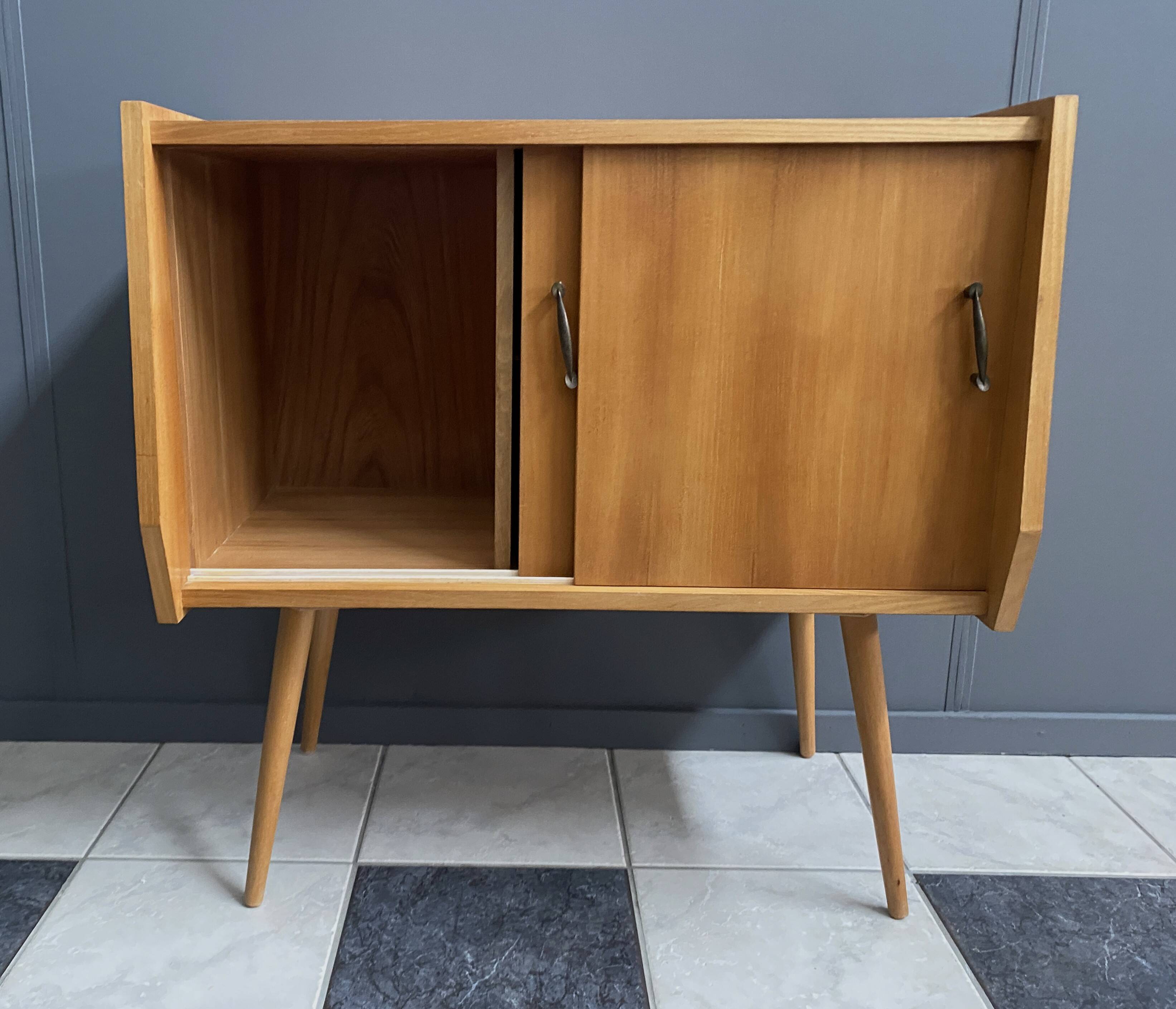 1960s blond wood wardrobe with 2 sliding doors