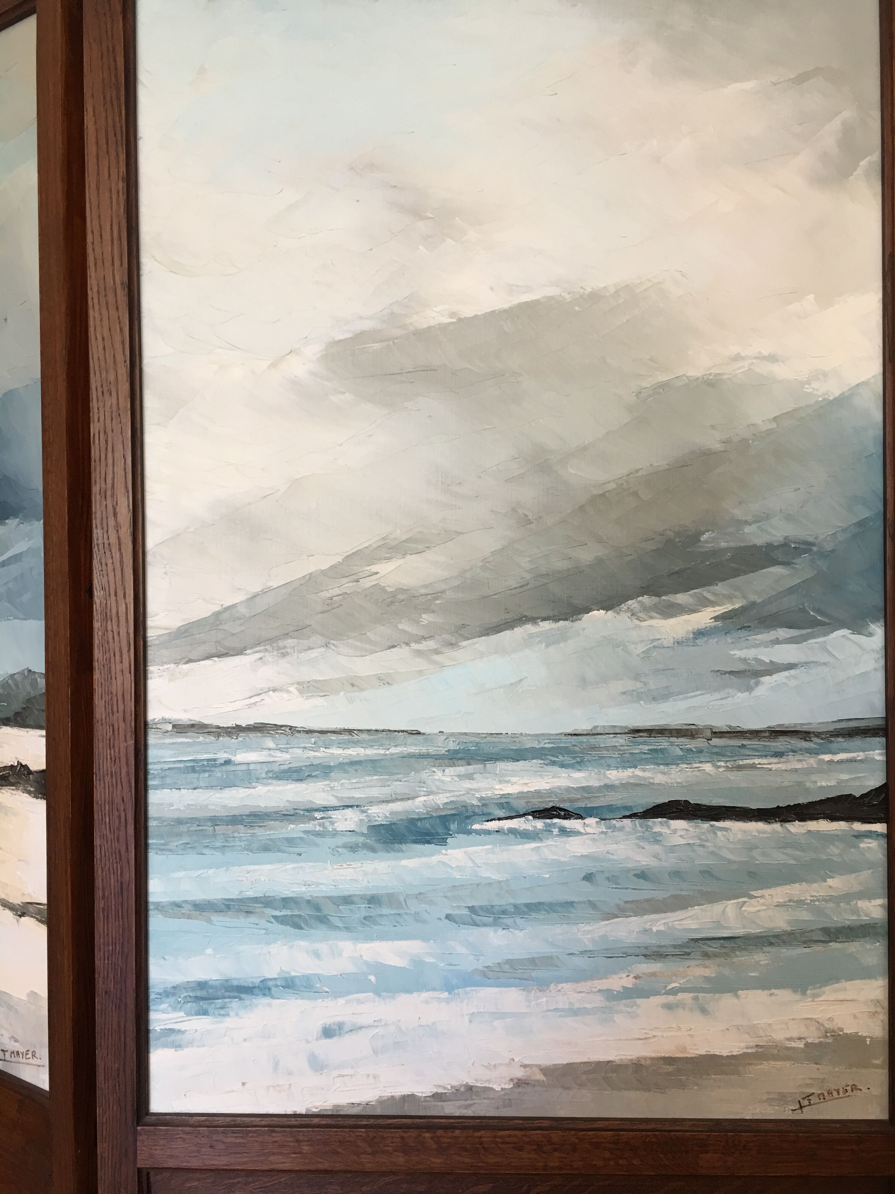 Vintage screen wood and oil painting