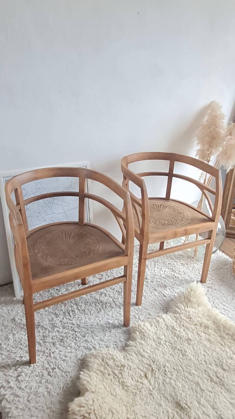 Pair of chairs in the style of antique armchairs circa 1940 - engraved seat.