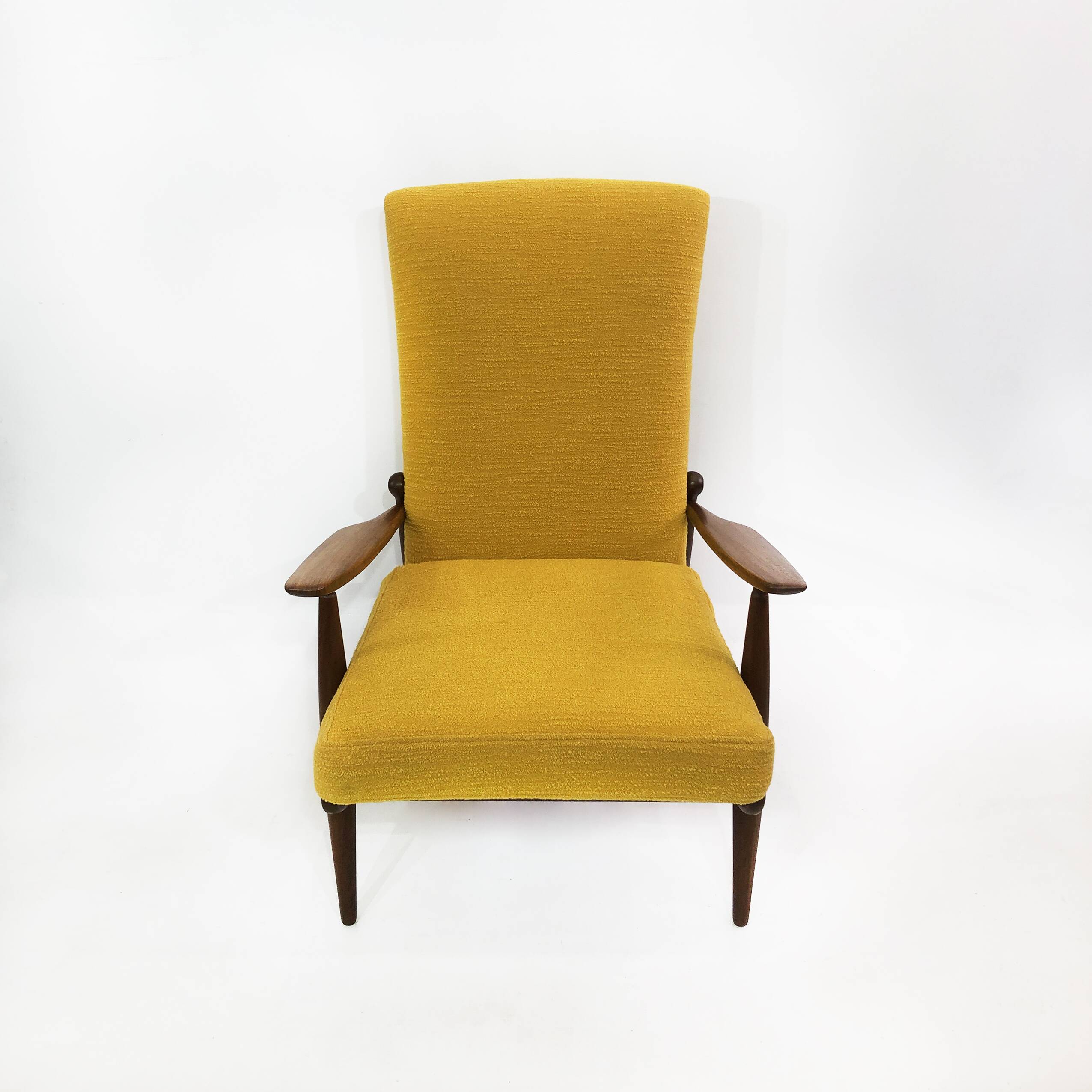 1960s High Back Yellow Bouclé Lounge Armchair Vintage Midcentury Lounge