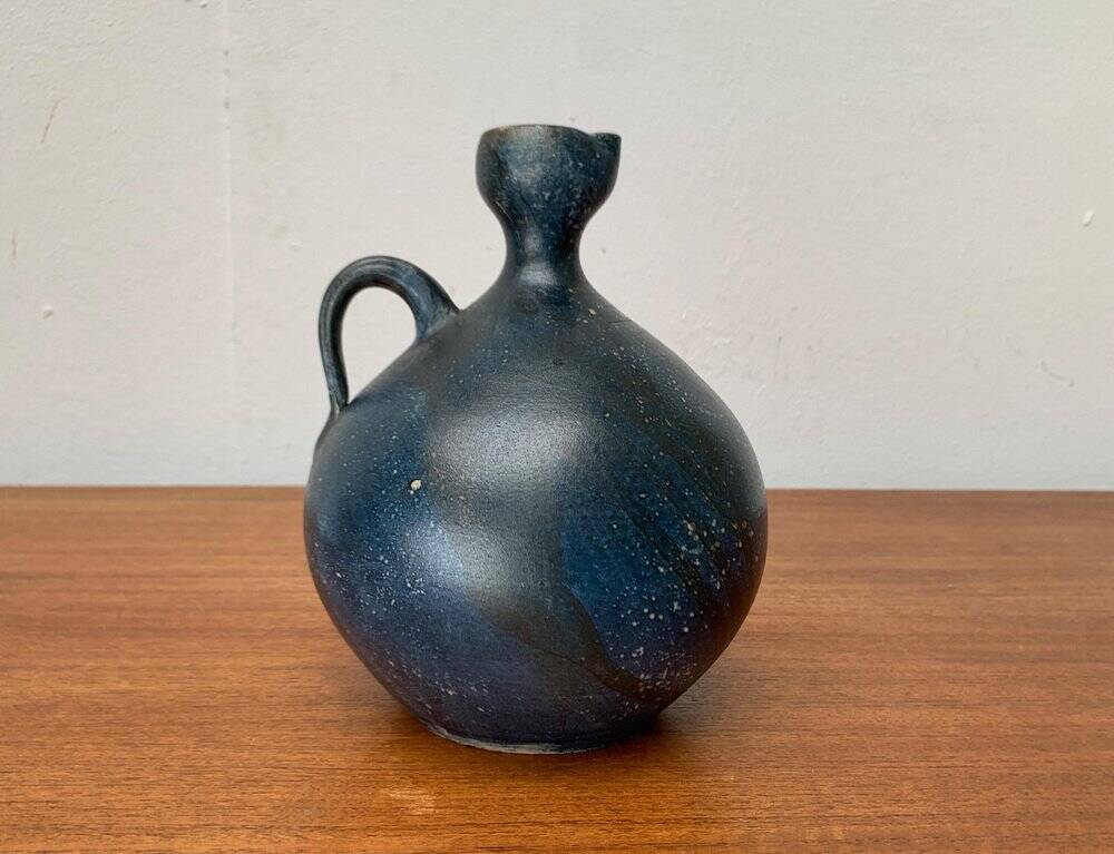 Vintage German brutalist studio pottery vase carafe by Gerhard Liebenthron, 1980.