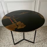 Side table, pedestal living room table, end table, round tray vintage Chinese decor