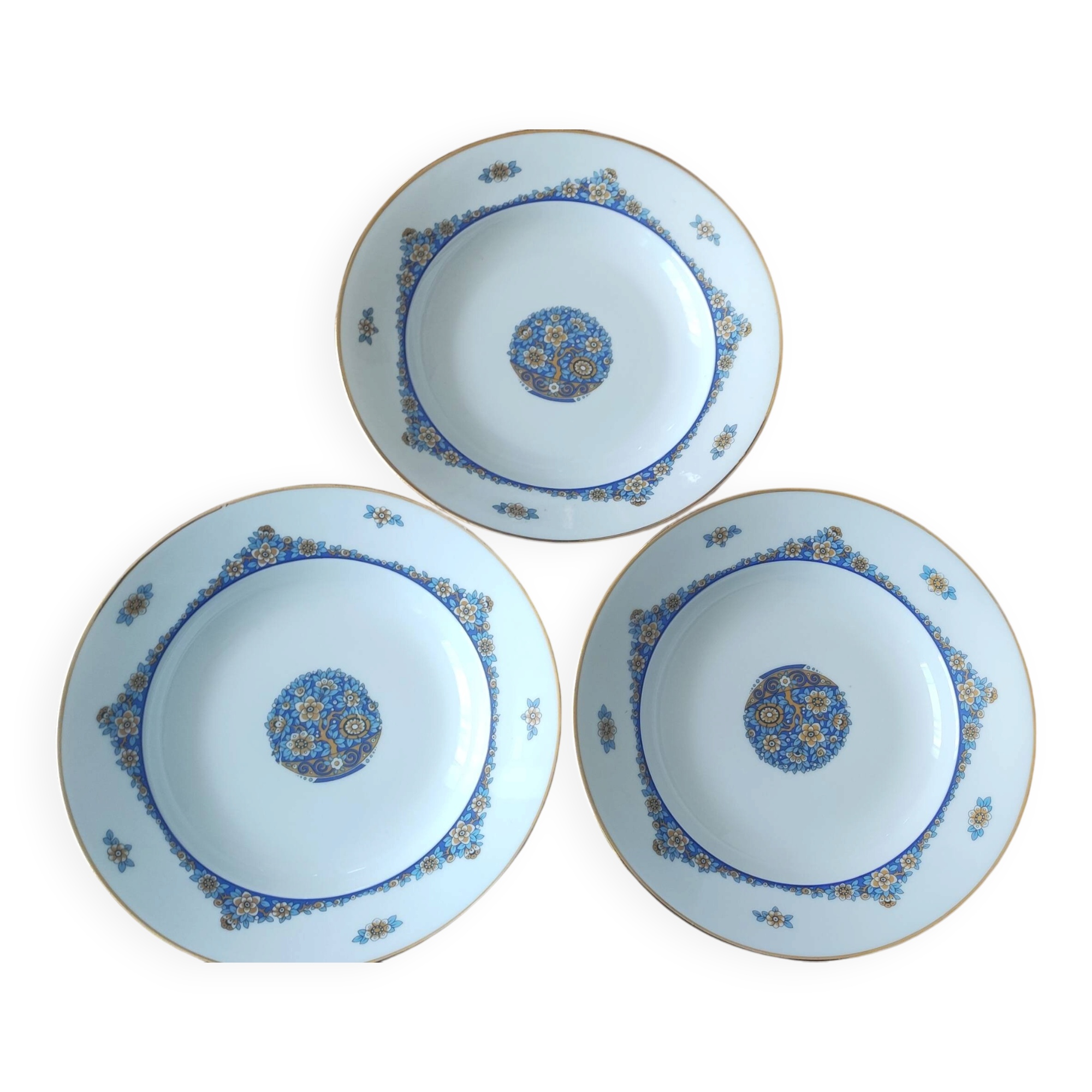 Lot de 3 assiettes creuses limoges - jean boyer (circa 1950)
