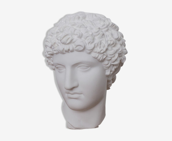 Tête grecque en plâtre blanc mat