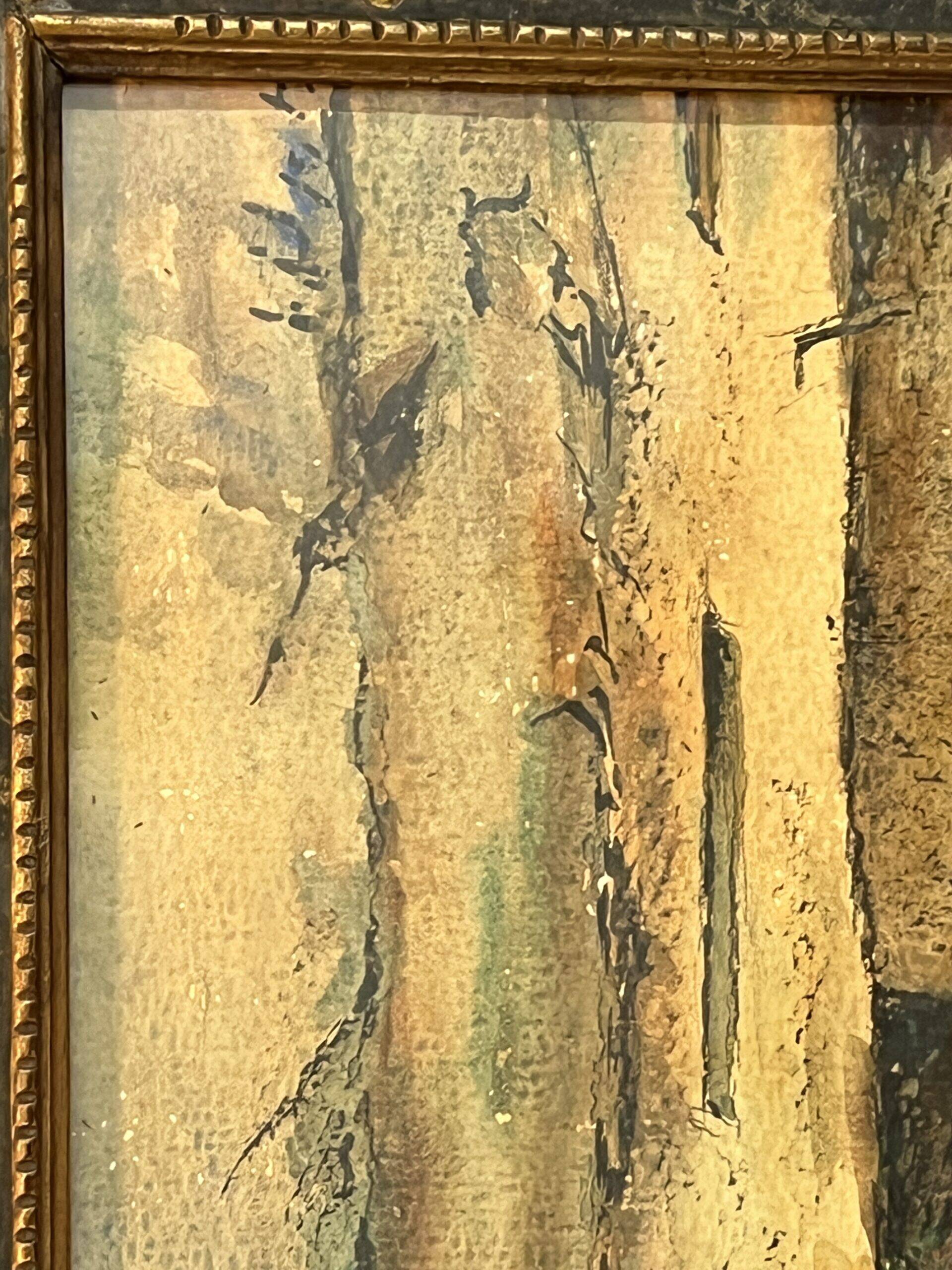 Watercolor by Emile Gudin (1874-1957), rue de Riez, southern town