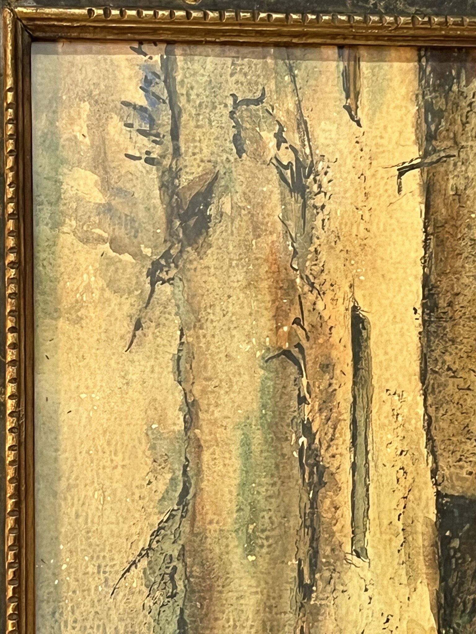 Watercolor by Emile Gudin (1874-1957), rue de Riez, southern town