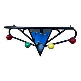 Porte manteau noir métal bois avec miroir vintage
