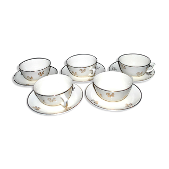 Set of 5 cups with golden flowers in Earthenware from Villeroy & Boch Vintage 1950