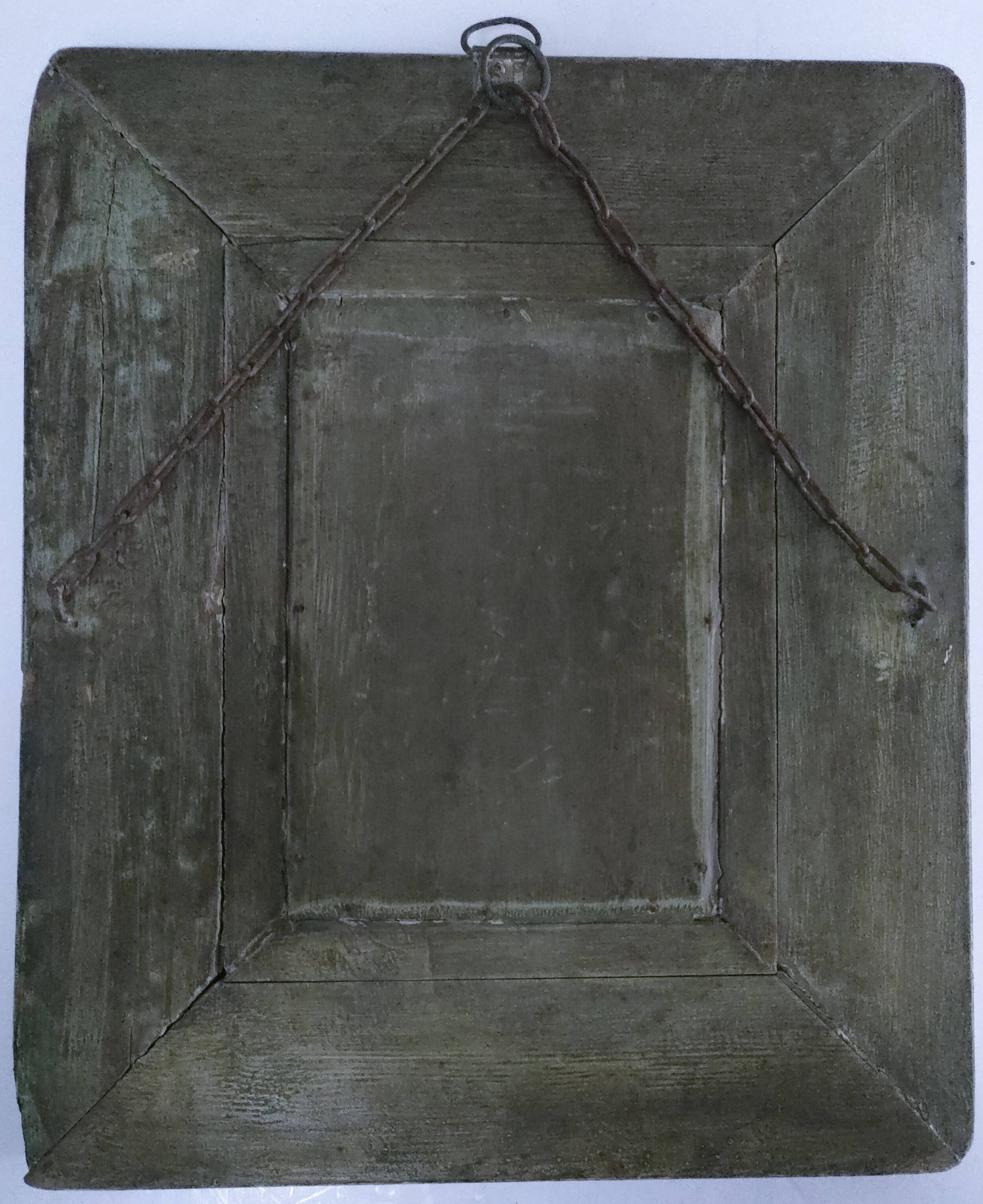 Beveled mirror patinated wood early 20th century