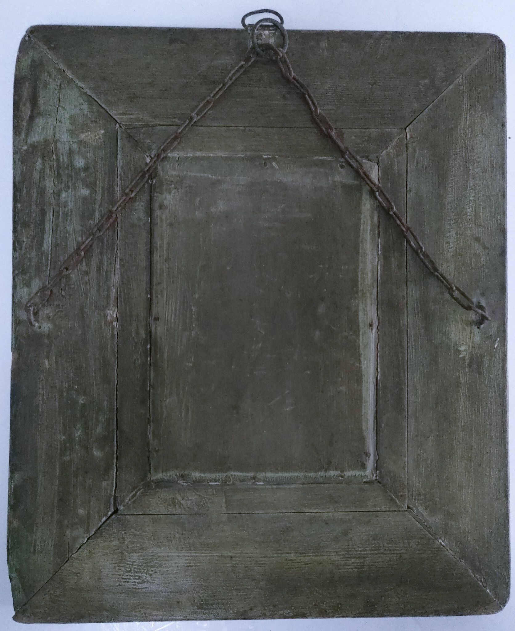 Miroir biseauté bois patiné début xxème