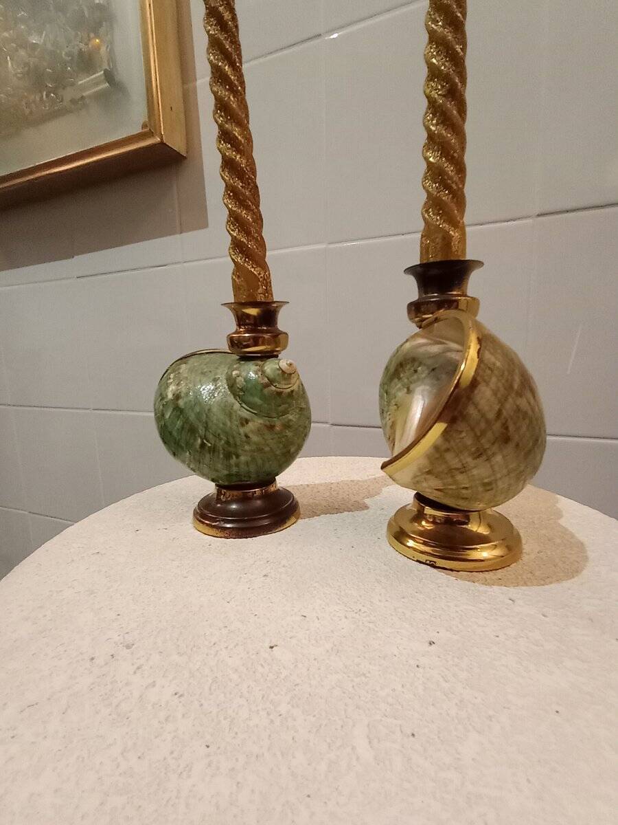 Shell candelabra, 1980s, set of 2