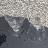 6 elegant clear glass champagne glasses with chiseled flower pattern