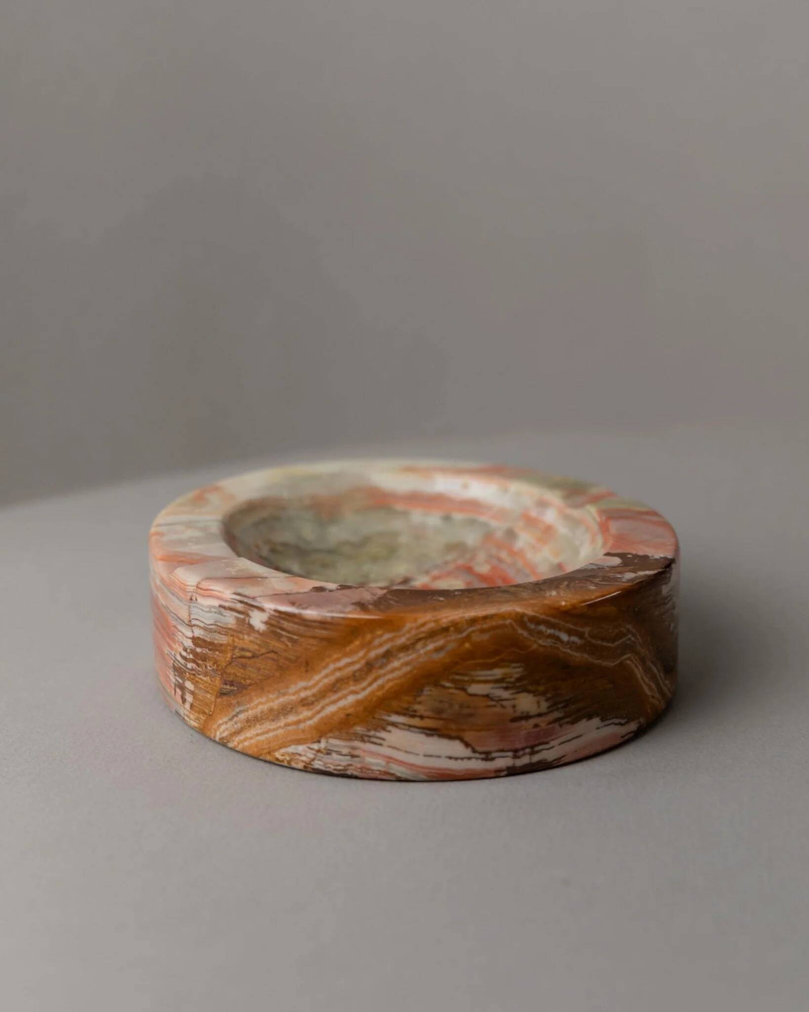 Vintage Onyx Stone Ashtray, solid green-beige-brown marbled, Italian design, 1970s retro decor