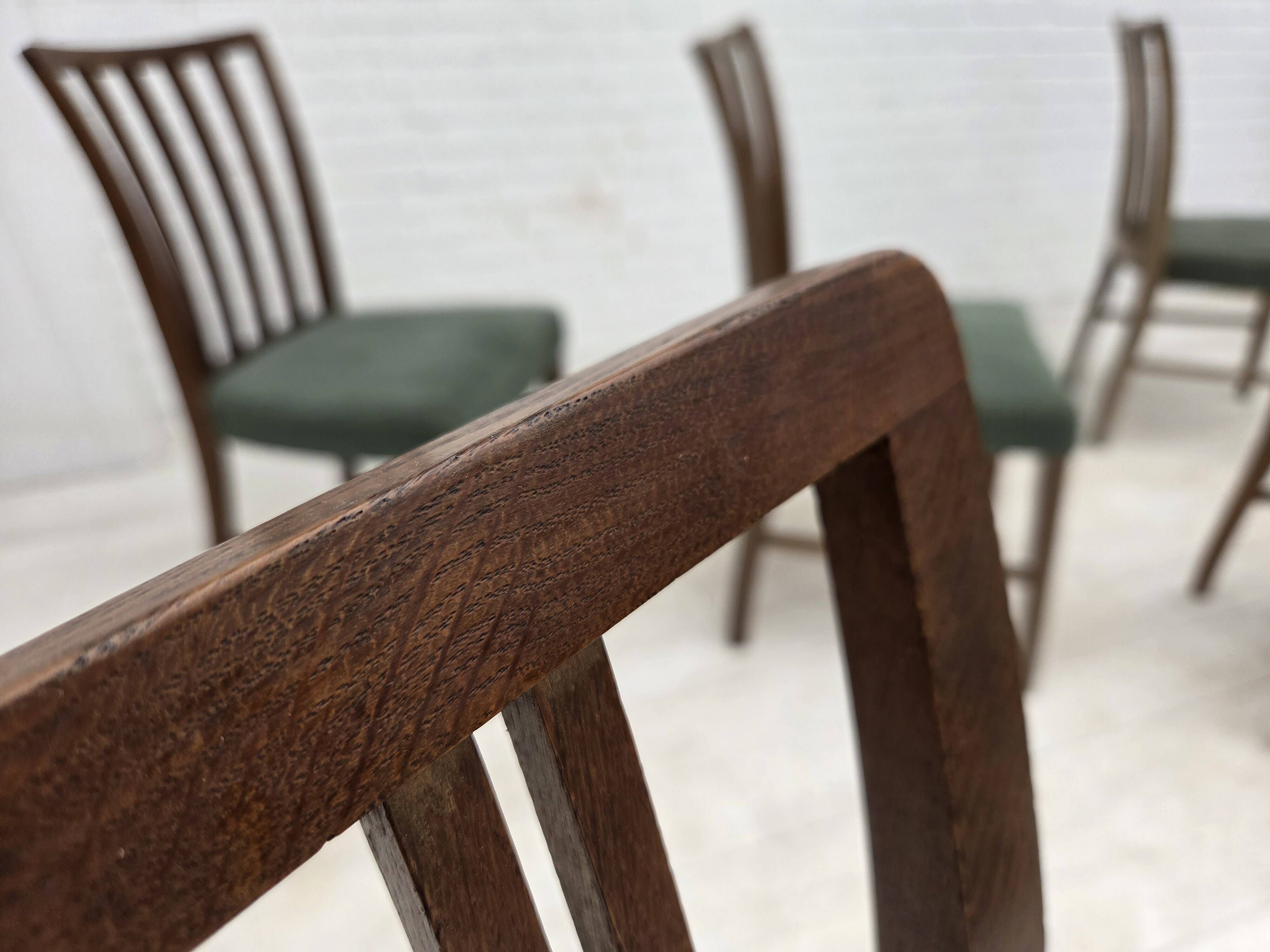1960s, set of 6 Danish dining chairs, furniture wool, oak wood.