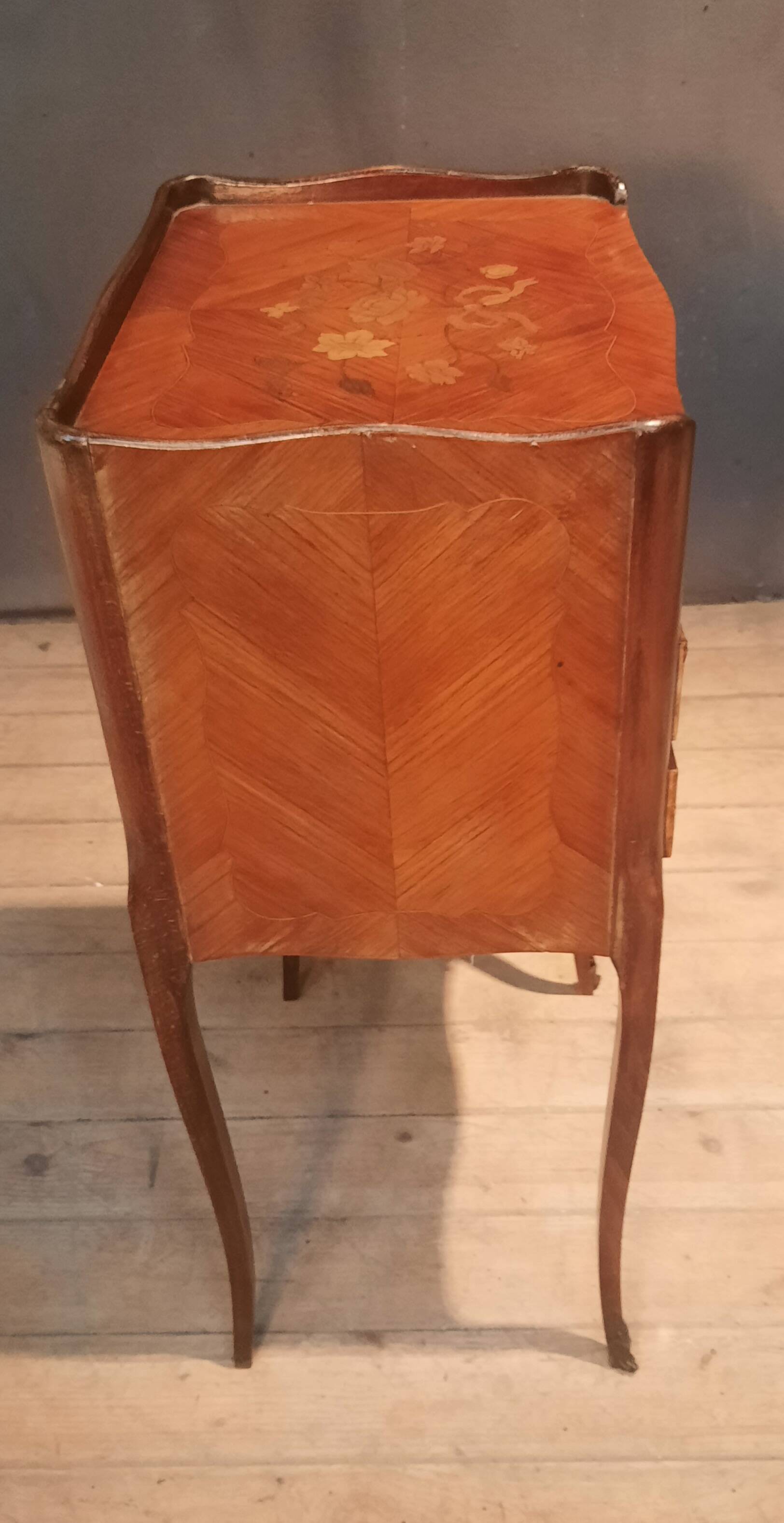 Flower marquetry bedside table in Louis XV style