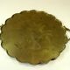 1950s handmade heavy brass serving tray, with handles and small feets, marked, vintage