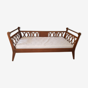 Banquette day-bed en bois pieds compas circa 1960