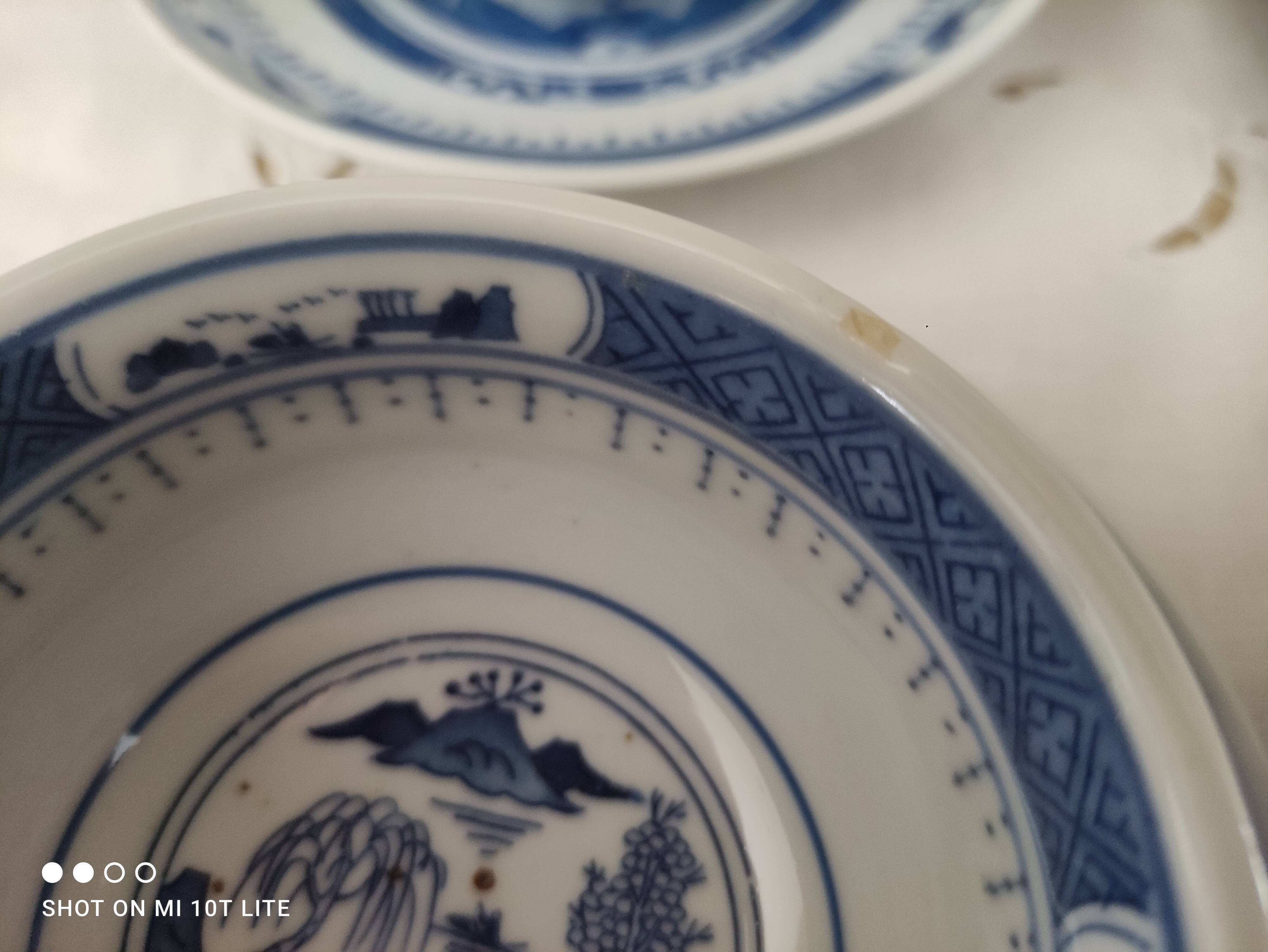 Set of 8 tea cups and sub-cups décor blue Asian landscape