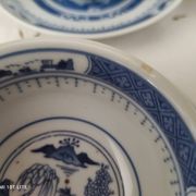 Set of 8 tea cups and sub-cups décor blue Asian landscape