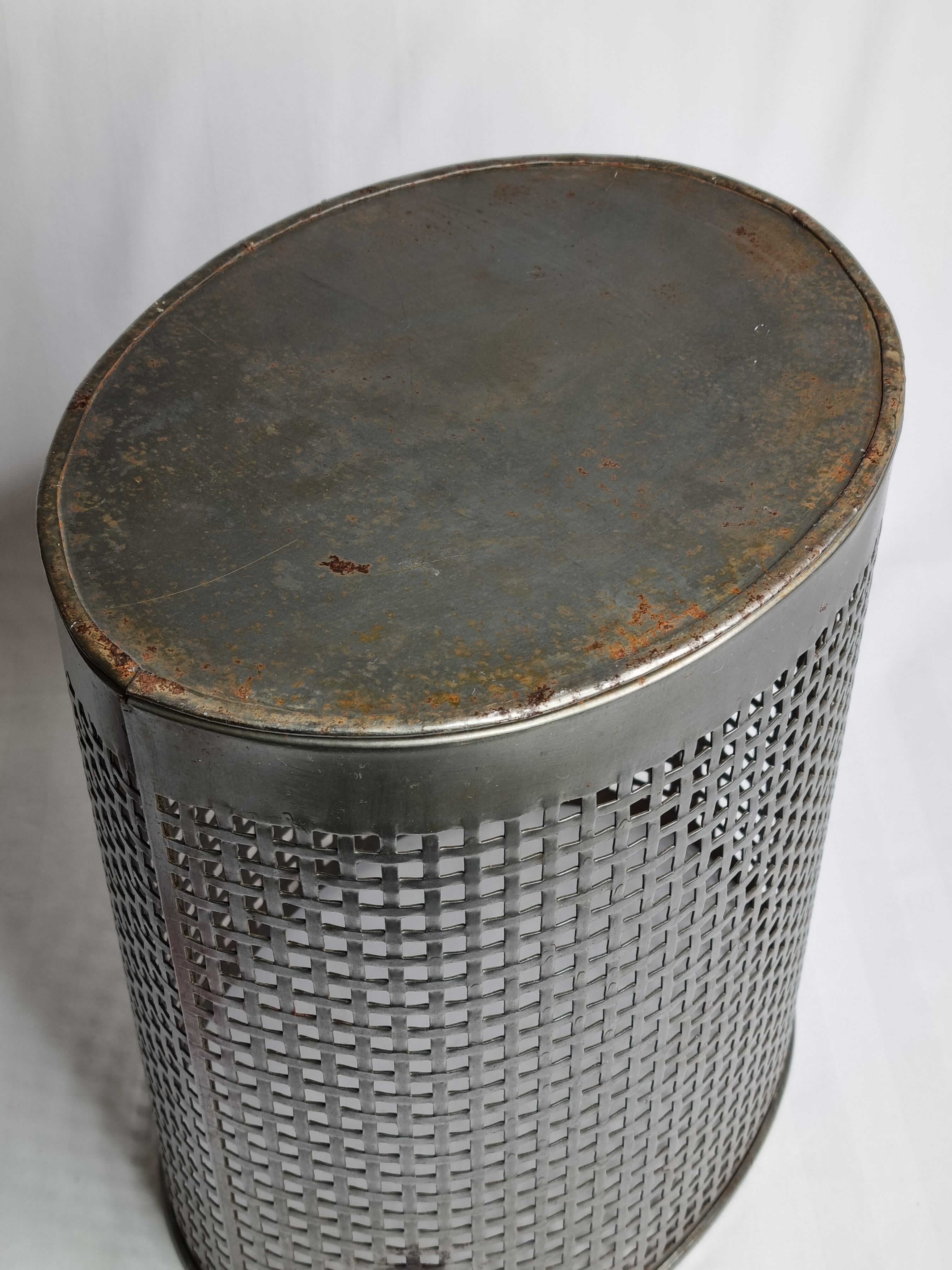 Industrial style metal wastebasket, 50s