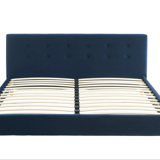 Adult bed 160x200 with dark duck blue velvet upholstered headboard