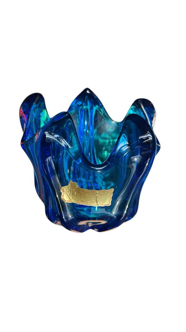 Vase Vintage en Verre Bleu Cobalt par Jacques – Étiquette Edelweiss, Années