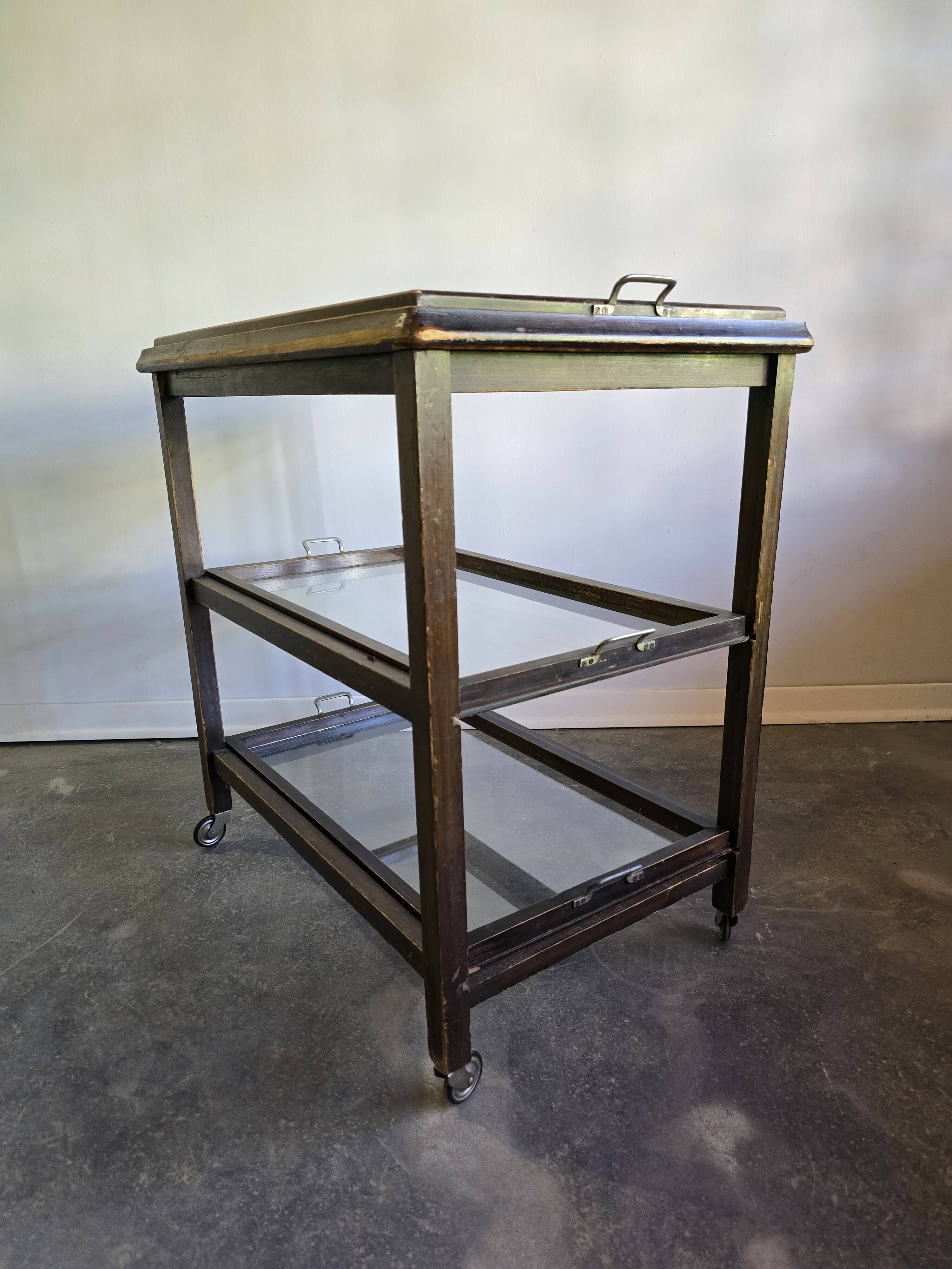 30s Art Deco Bar Cart / Serving Trolley with Removable Glass Trays