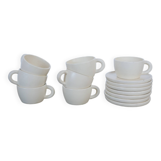 Series of 7 vintage ceramic cups and saucers by Le Pot de Terre
