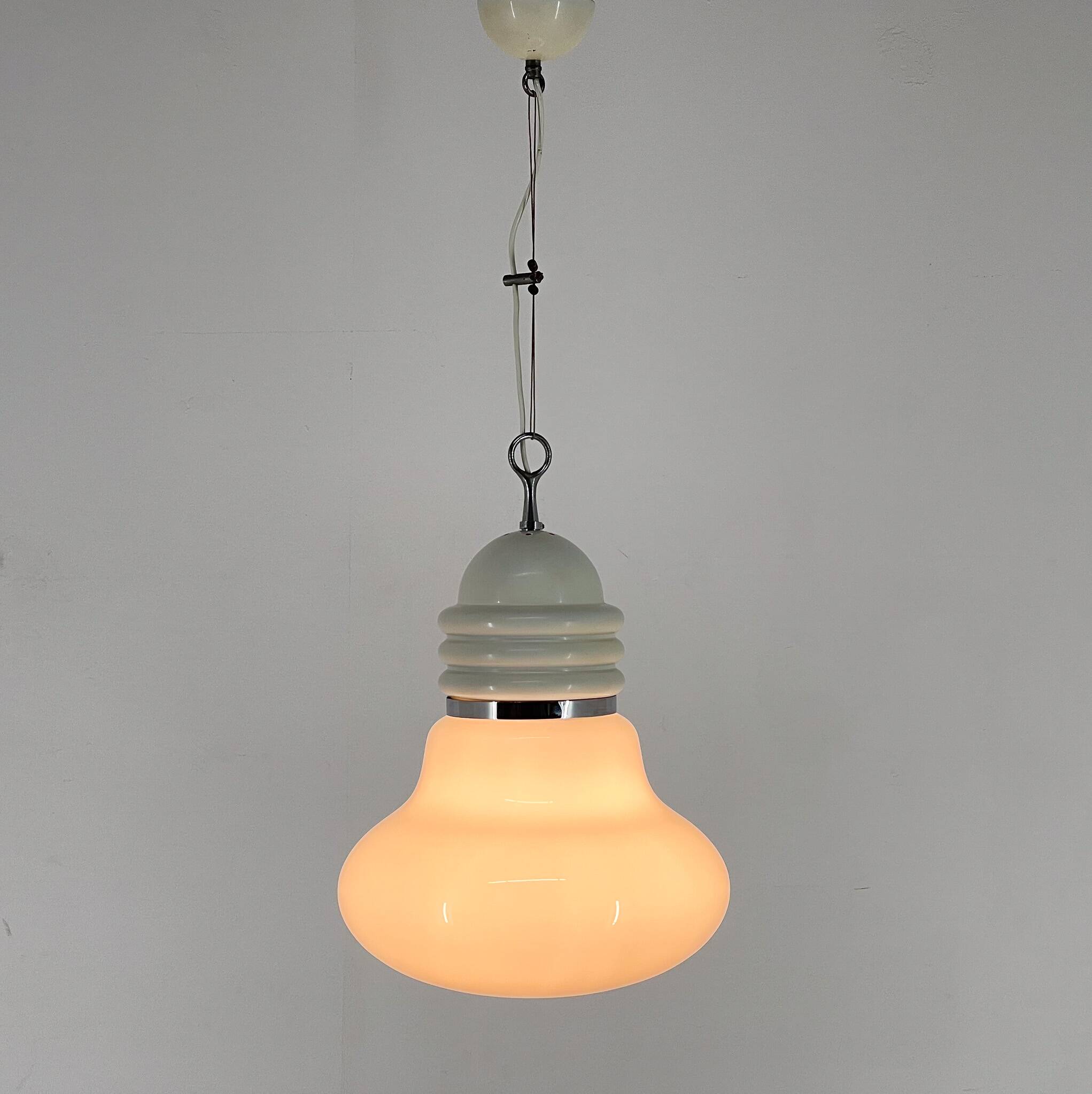 1960s Metal & Milk Glass Pendant Light, Italy