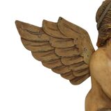 Vintage Solid Wood Angel Cherub Statue Hand Painted 49cm